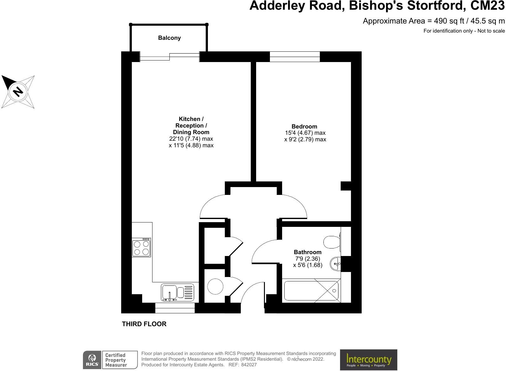 Floor plan of the one-bedroom apartment